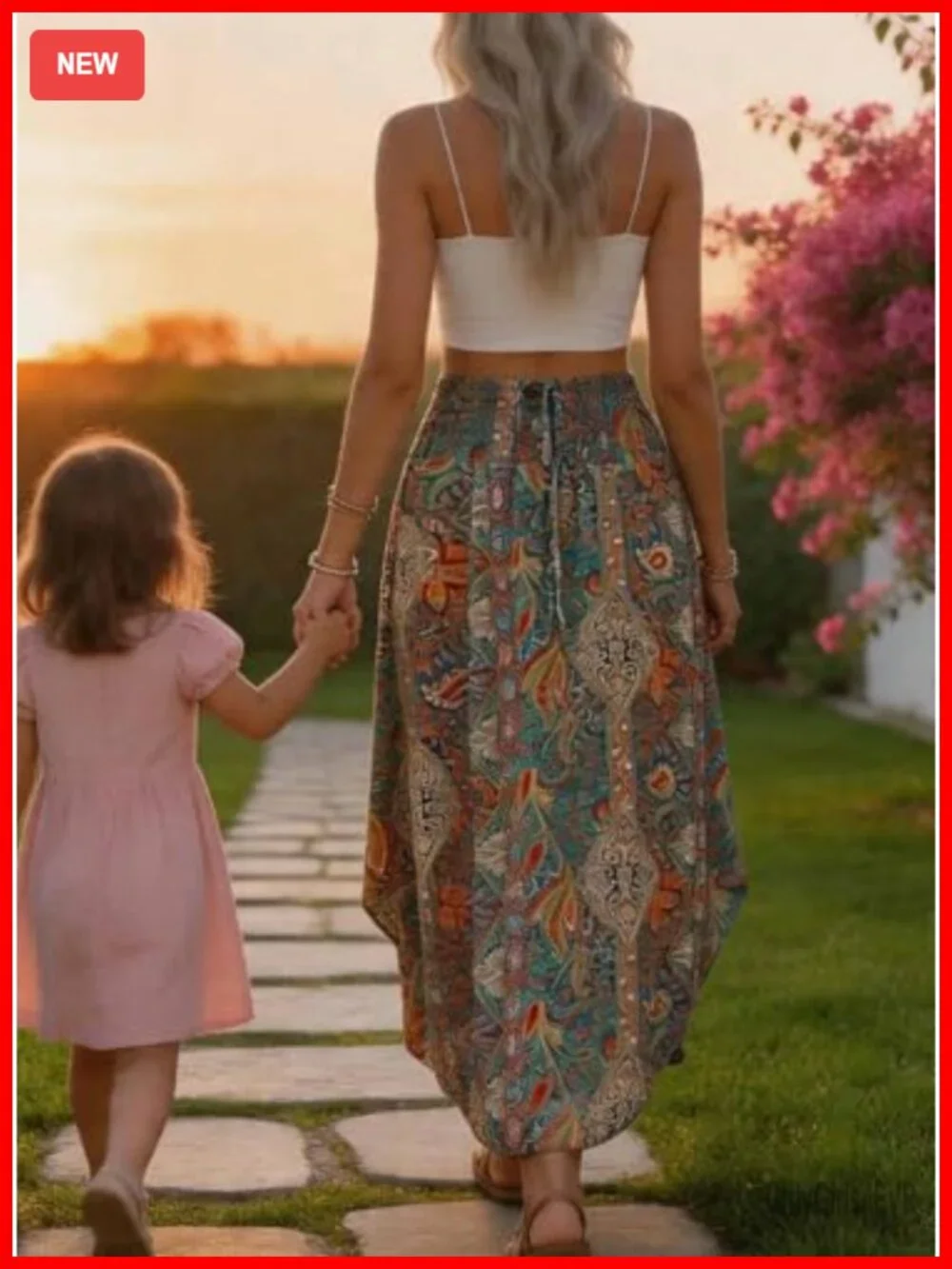 Women's Boho Maxi Skirt High Waist Pleated Flowy A-Line Summer Beach